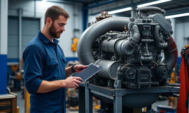 Technician performing maintenance in a clean garage